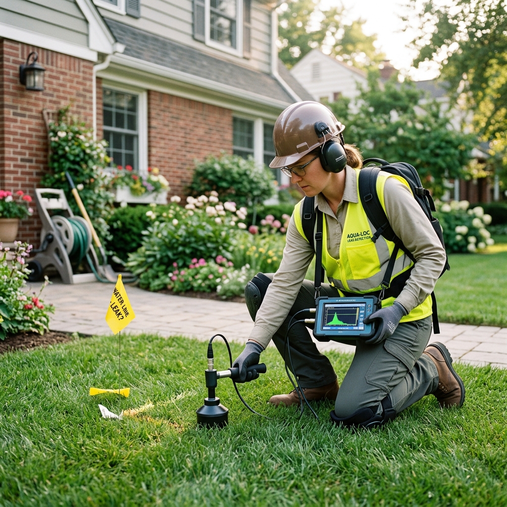 Plumber using moisture meters and acoustic sensor for leak detection in Mansfield TX