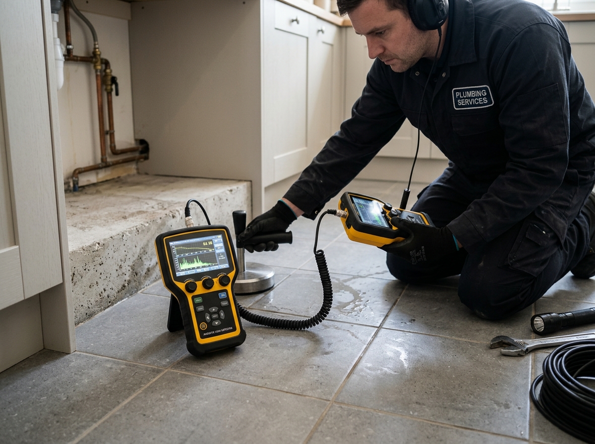 Plumber preparing slab leak documentation Mansfield TX